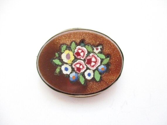 Antique Pietra Dura Goldstone Brooch Mosaic Glass… - image 2