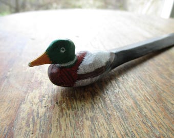 Vintage Hand-Painted Wooden Mallard Duck Letter Opener