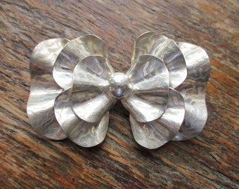 Large Sterling Bow Brooch Tiered Sterling Ribbon Bow Vintage Sterling Silver Brooch