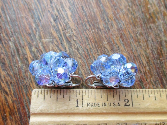 Vintage Blue AB Crystal Bead Earrings Clip On Ear… - image 5