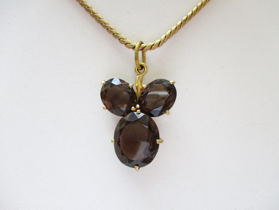 Vintage Glass Topaz Pendant Chain Necklace - image 5
