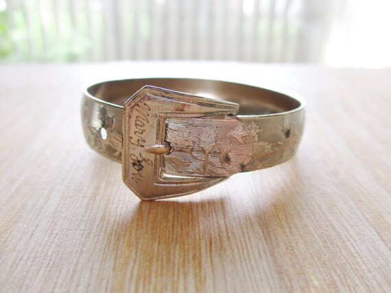 Antique Edwardian Childrens Nursery Rhyme Hinged Buckle Bangle Bracelet Mother Goose