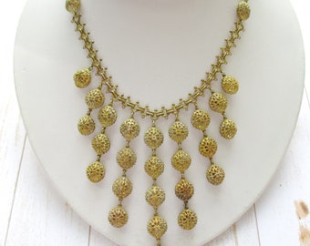 Antique Brass Filigree Bead Festoon Necklace Dangles