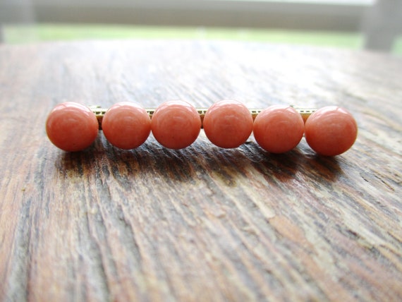 Antique Genuine Coral Brooch Orange Pink Gold Filled C Catch