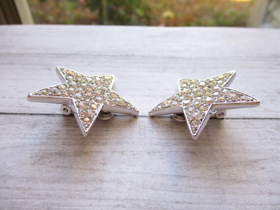 Large KJL Rhinestone Star Clip On Earrings Kennet… - image 7
