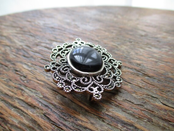 Vintage Edwardian Style Sterling Marcasite Onyx B… - image 2