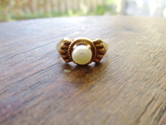 Antique 12K Pearl Ring Genuine Pearl Pinkie Ring A