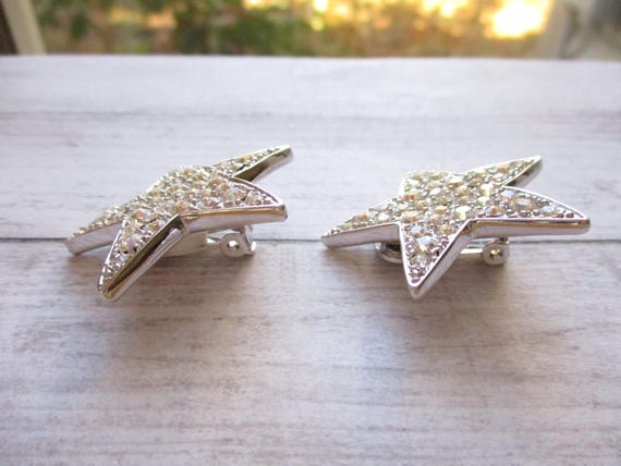 Large KJL Rhinestone Star Clip On Earrings Kennet… - image 6
