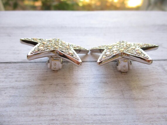 Large KJL Rhinestone Star Clip On Earrings Kennet… - image 5
