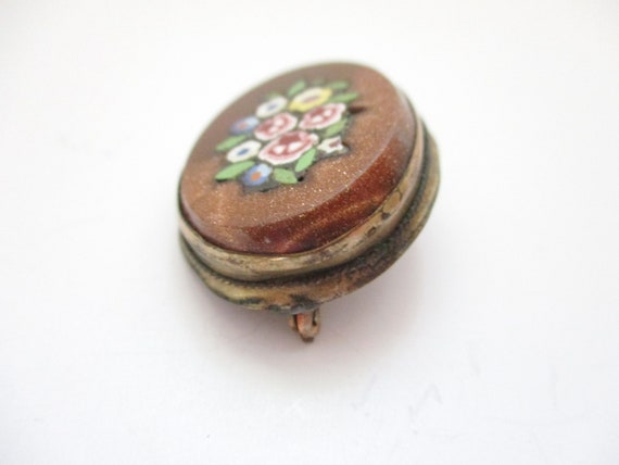 Antique Pietra Dura Goldstone Brooch Mosaic Glass… - image 5