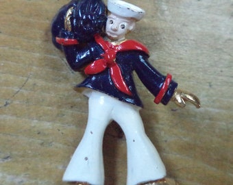 Vintage Sailor Brooch Nautical Brooch Enamel Sailor Jewelry Gift for Mom Wife Sweetheart Military Service
