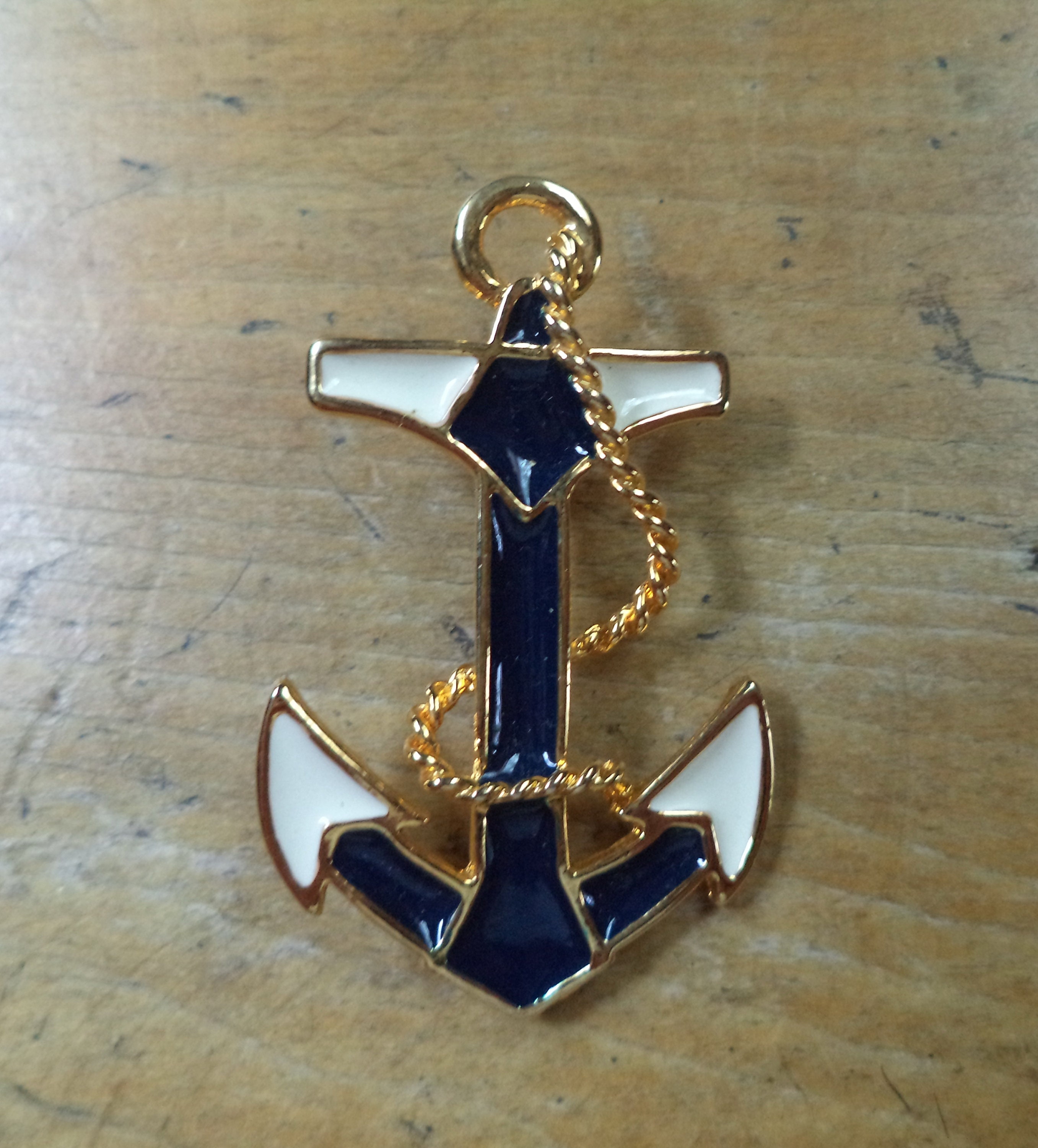 Vintage Enamel Anchor Brooch Pin Gold Tone Gift For Sailor Mom Etsy