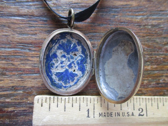 Antique Victorian Locket Pendant Gold Filled Blue… - image 8