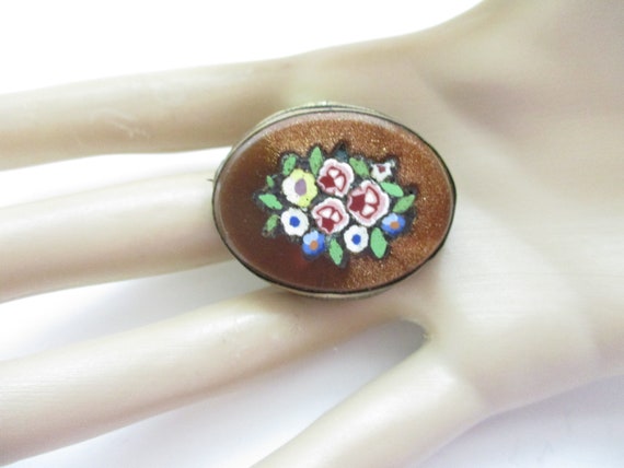 Antique Pietra Dura Goldstone Brooch Mosaic Glass… - image 1