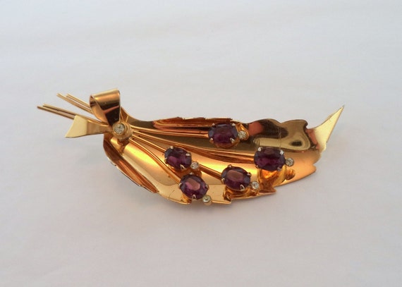 Large Signed Coro Sterling Gold Vermeil Brooch Pur