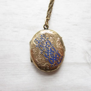 Antique Gold Filled Locket Blue Enamel Details Original Photos