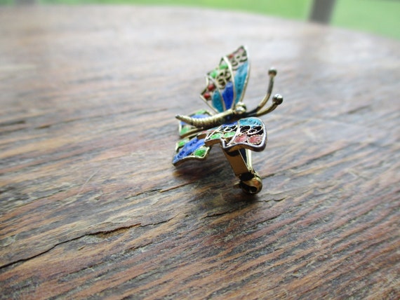 Vintage Butterfly Brooch Signed 800 Wire Work Ena… - image 4