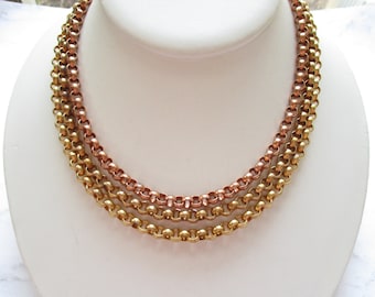 Antique Art Deco Brass Copper Multiple Chain Link Choker Necklace