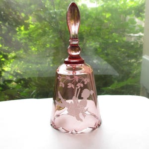Fenton Glass Bell: Hand-Painted Pink Faberge Bell, S. Hopkins Design