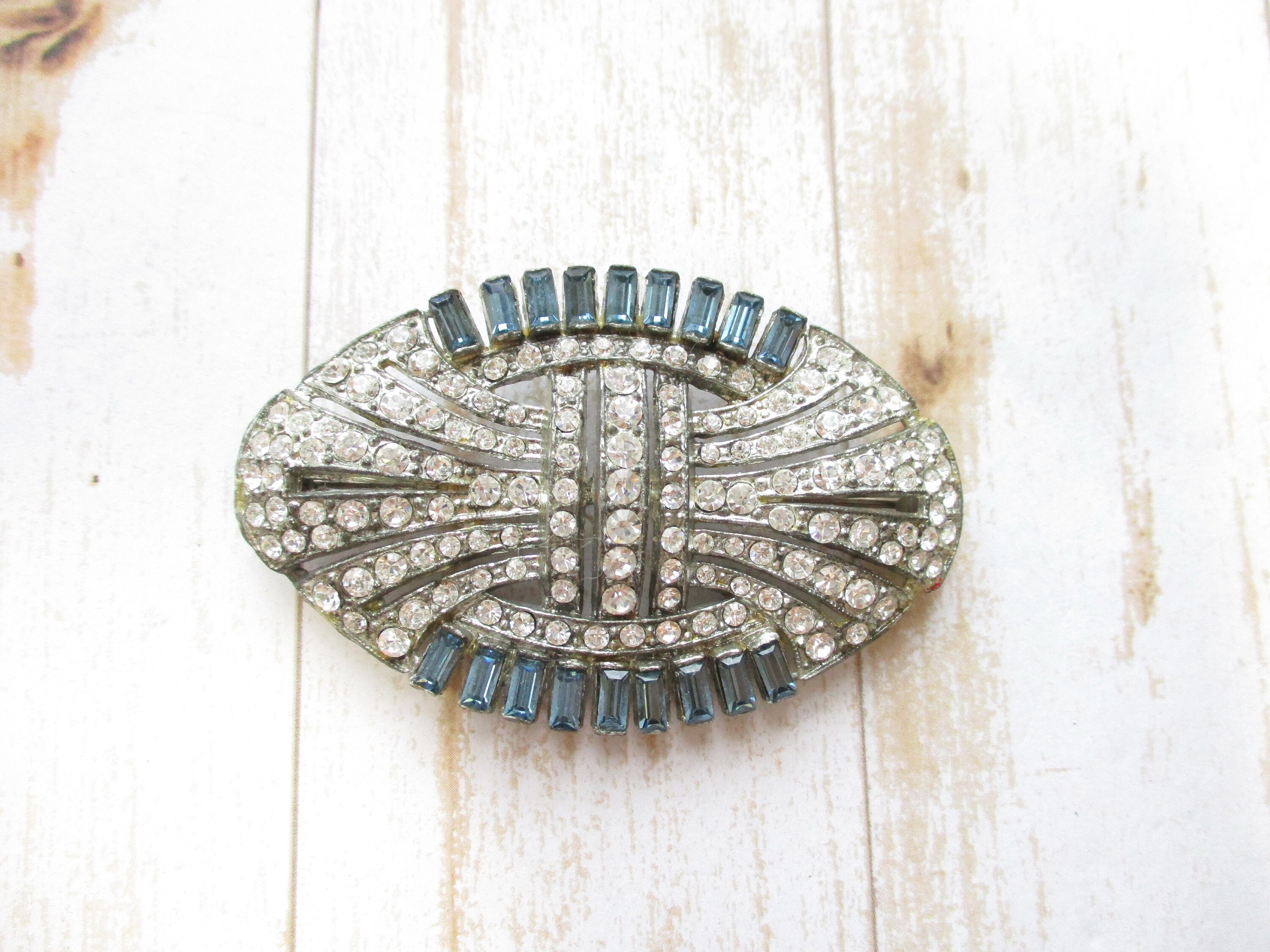 Vintage Art Deco Rhinestone Brooch Silver Pot Metal Crystal Rhinestone Signed WMCA Etsy