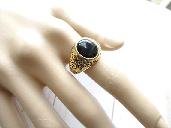 Gold signet ring black stone sale