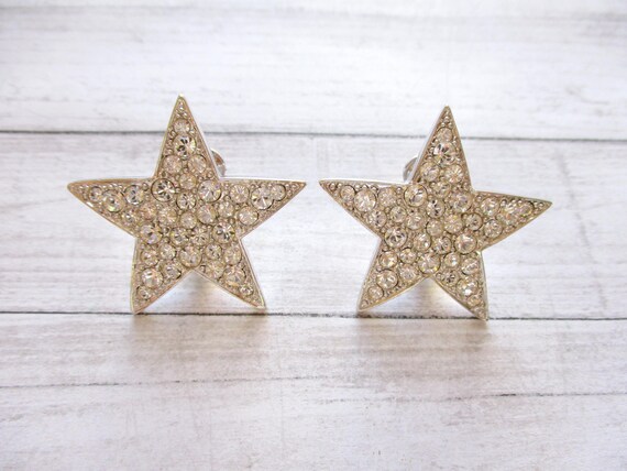 Large KJL Rhinestone Star Clip On Earrings Kennet… - image 1