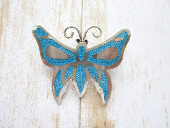 Vintage TAXCO Mexico Sterling Enamel Butterfly Br… - image 2