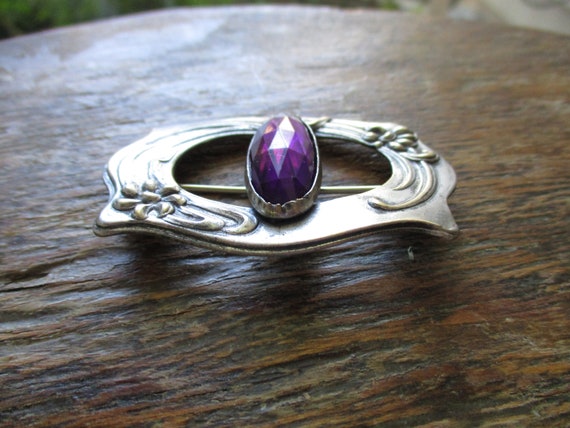 Antique Victorian Sash Pin Brooch Glass Amethyst … - image 5