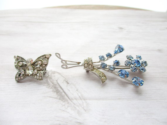 LOT Pair Vintage Brooches Rhinestone Butterfly Bl… - image 5