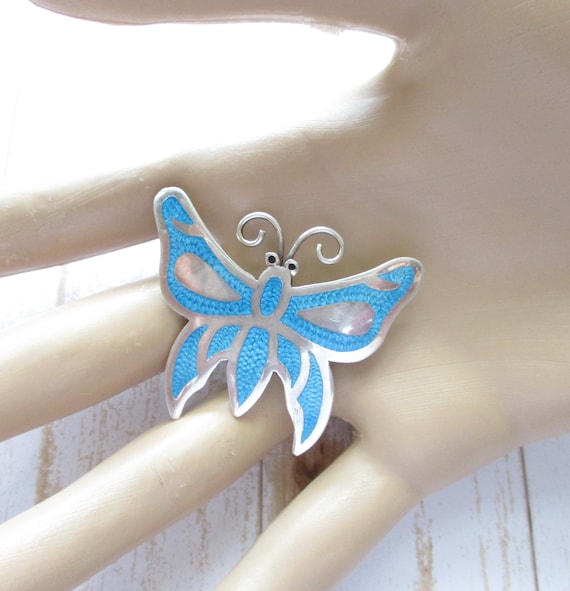 Vintage TAXCO Mexico Sterling Enamel Butterfly Br… - image 1