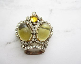 Vintage Signed Sterling Rhinestone Crown Brooch