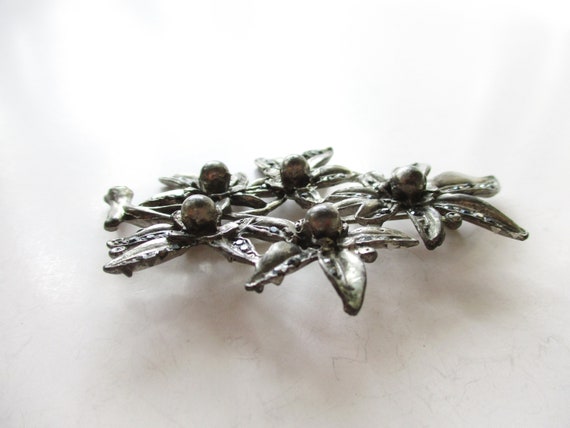 Vintage Pot Metal Glass Marcasite Flower Brooch S… - image 5