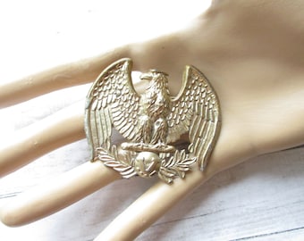 WWII V for Victory Eagle Brooch Pot Metal Dot Dot Dot Dash Gold Tone Large Sweetheart Pin