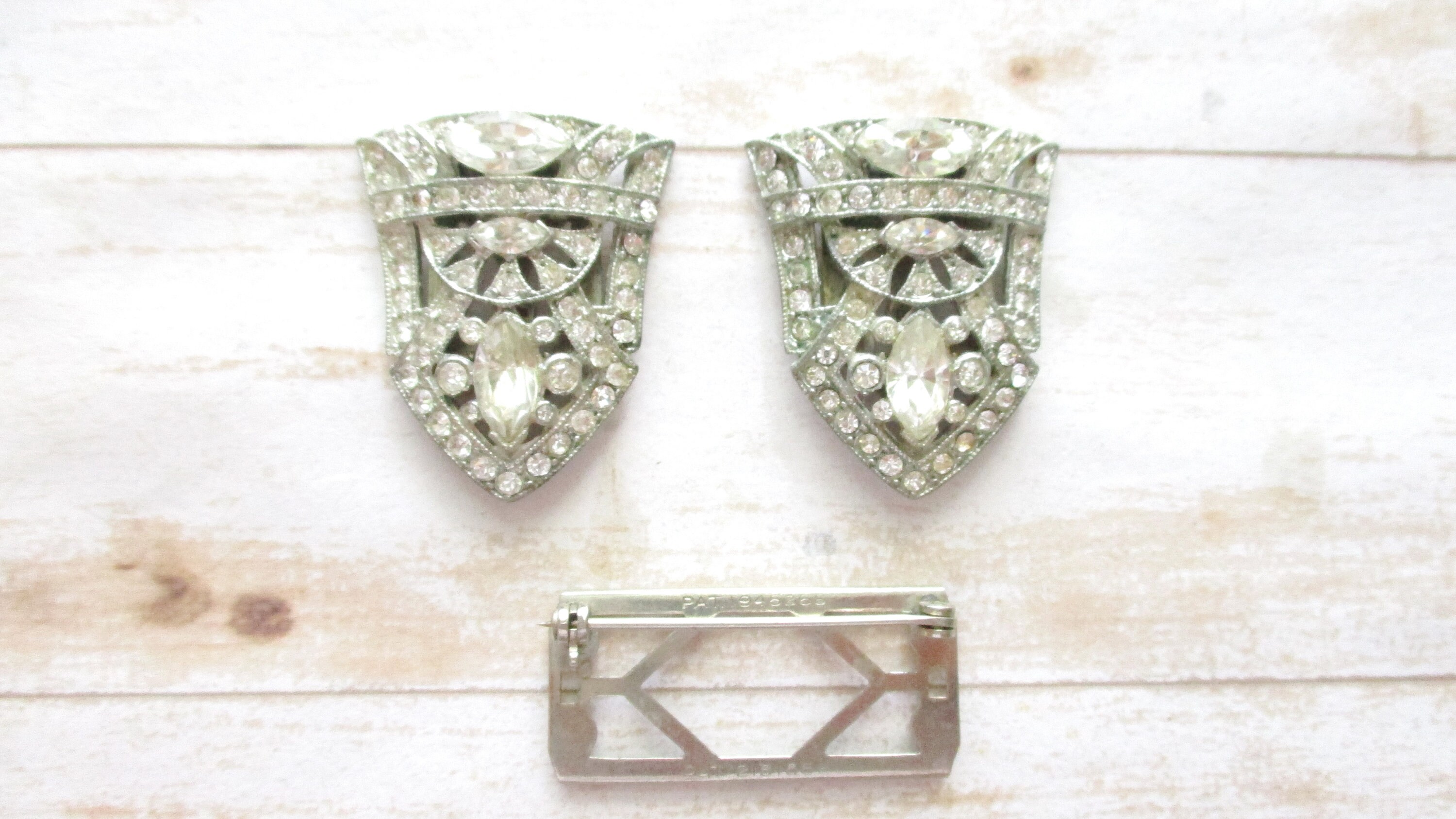 Art Deco Duette Dress Clips Frame Crystal Rhinestone PAT Etsy Australia