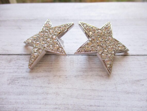 Large KJL Rhinestone Star Clip On Earrings Kennet… - image 4