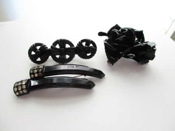 Vintage Art Deco Brooch LOT Early Plastic Black R… - image 8