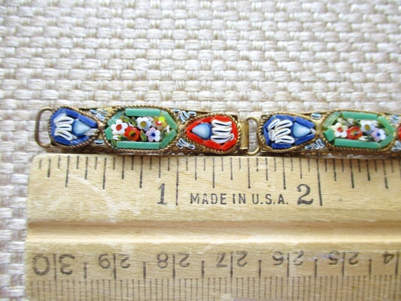 Antique Micro Mosaic Glass Link Bracelet Signed I… - image 8