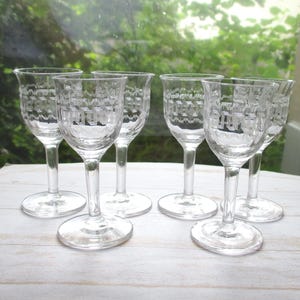 Antique Small Crystal Sherry Port Wine Cordial Stemmed Glass Greek Key Design Elegant Fostoria