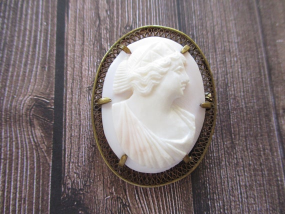 Antique Carved Shell Cameo Brooch Edwardian Cameo… - image 10