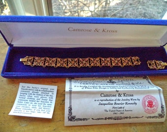 Vintage Signed JBJ Gold Plate Filigree Bracelet Pastel Swarovski Crystals Original Box COA Jackie Kennedy Camrose Kross