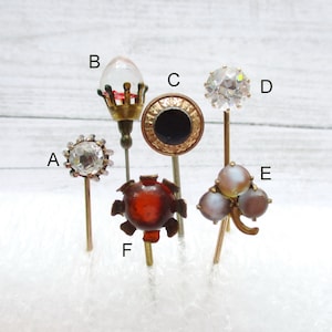 Antique Stick Pins Sapherite Glass Crystal Gold Filled Brass