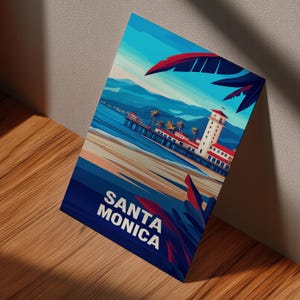 Santa Monica Travel Poster Digital Download | California Coast Printable Wall Art | Retro Beach Decor