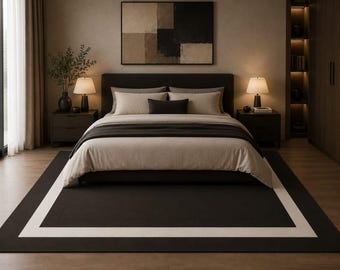 Hand Tufted Wool Rug Modern Minimalist Area Rug Brown Ivory Geometric Luxury Scandinavian Carpet Living Room 8x10 9x12 Custom Size