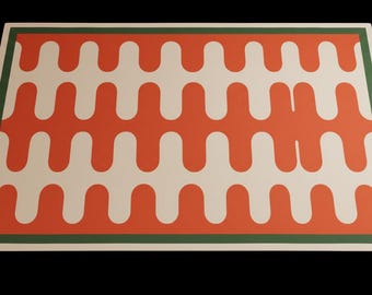Retro Orange and Green Wave Rug | 70s Mod Geometric Carpet