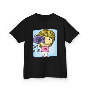 Kids Photography Tee, Say Cheese Kids Shirt, Cute Kids Cotton Tee, Gift for Young Photographers, Fun Cartoon Tee for Children