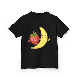Cute Fruit Kids Tee with Strawberry and Banana Design, Fun Tee for Kids, Cute Strawberry Banana Shirt, Gift for Fruit Lovers, Summer Fun Tee
