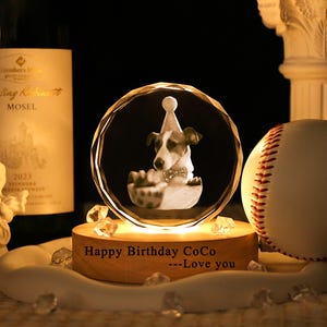 Custom Memorial Pet Photo Crystal Gift,Personalized 3D Crystal Photo Portrait Engraving,Engraved Crystal Photo With Light,Pet Birthday Gifts