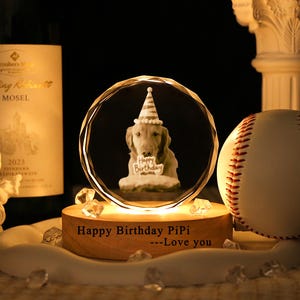 Personalized 3D Crystal Photo Portrait Engraving,Engraved Crystal Photo With Light,Custom Memorial Pet Photo Crystal Gift,Pet Birthday Gifts