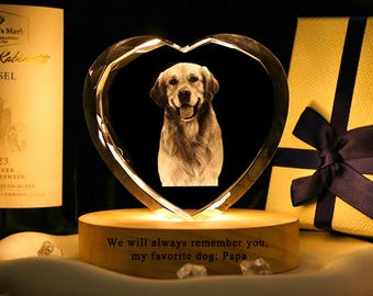 Custom 3D Crystal Pet Memorial - Personalized Laser Engraved Portrait of Your Dog or Cat in Clear Crystal Cube - Rainbow Bridge Gift