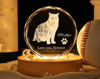 Personalized Custom 3D Crystal Pet Memorial Photo Engraved Night Light,Pet Memorial Gift Night Light,Gifts in Memory of a Deceased Animal